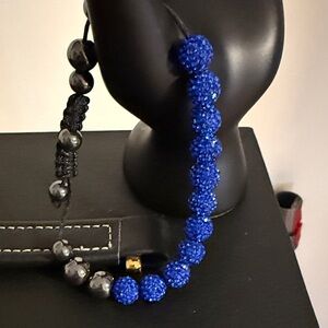 Elegant Blue and Black Beaded Bracelet